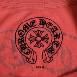 CHROME HEARTS Women's Short Sleeve T-Shirt Horseshoe Floral Cross Scroll Label CH Plus Salmon Pink Tight Silhouette M Size Good Condition Used 4a003860