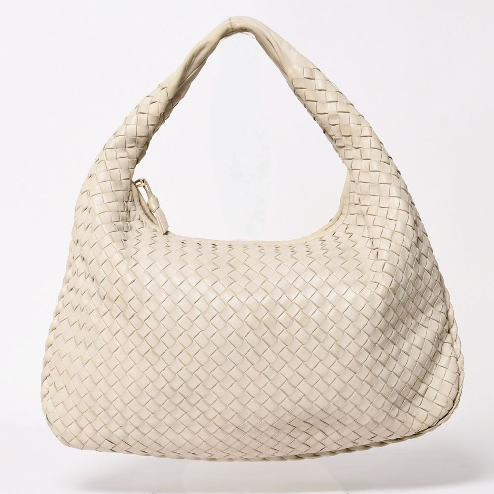 BOTTEGA VENETA ボッテガヴェネタ イントレチャート ホーボーバッグ ハンドバッグ 115653 ホワイト アイボリー ラムスキン ゴールド金具 良品 中古 4a003888