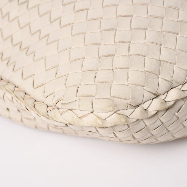 BOTTEGA VENETA Intrecciato Hobo Bag Handbag 115653 White Ivory Lambskin Gold Hardware Good Used 4a003888