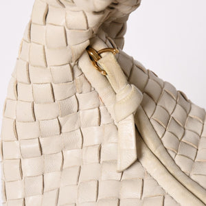 BOTTEGA VENETA Intrecciato Hobo Bag Handbag 115653 White Ivory Lambskin Gold Hardware Good Used 4a003888