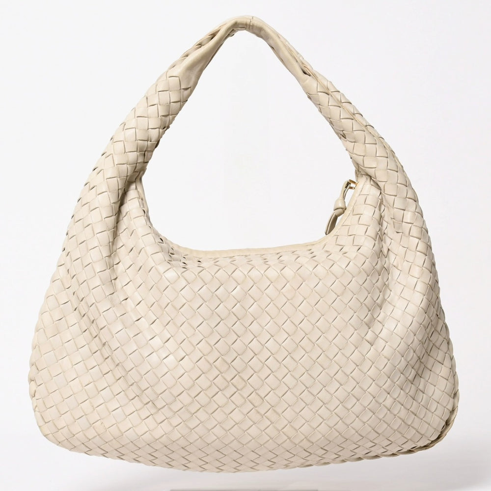 BOTTEGA VENETA ボッテガヴェネタ イントレチャート ホーボーバッグ ハンドバッグ 115653 ホワイト アイボリー ラムスキン ゴールド金具 良品 中古 4a003888