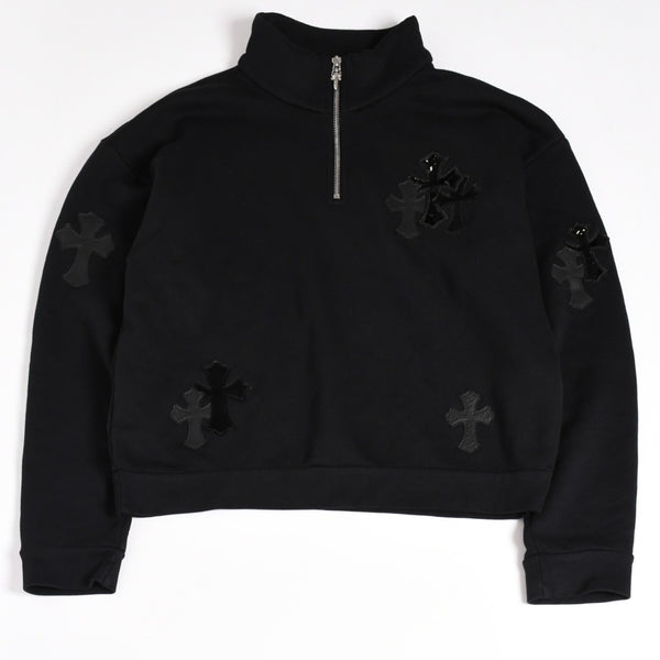 Like new CHROME HEARTS Leather Cross Patch Half Zip Sweat Cemetery Cross Patch Patent Leather Haraco Lamb Leather S Size Used 4a004023