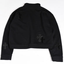 画像をギャラリービューアに読み込む, 新品同様 CHROME HEARTS クロムハーツ レザークロスパッチ ハーフジップスウェット セメタリークロスパッチ パテントレザー ハラコ ラムレザー シルバー925 Sサイズ 中古 4a004023