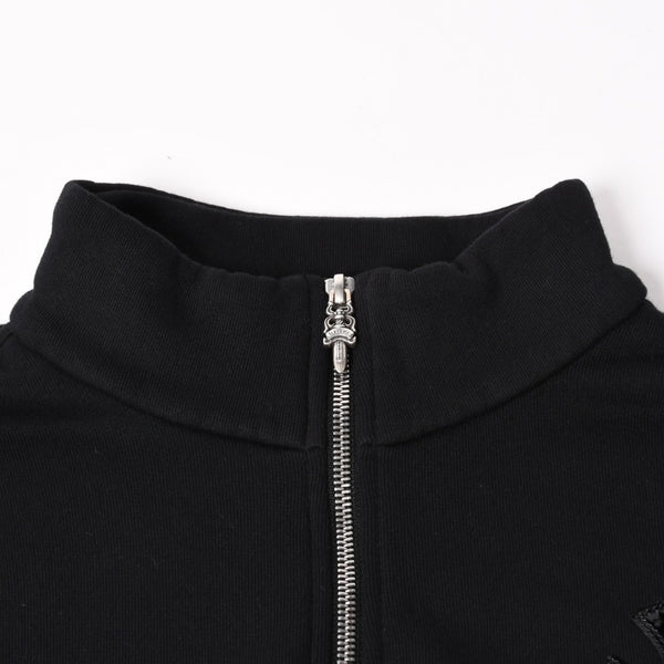 Like new CHROME HEARTS Leather Cross Patch Half Zip Sweat Cemetery Cross Patch Patent Leather Haraco Lamb Leather S Size Used 4a004023