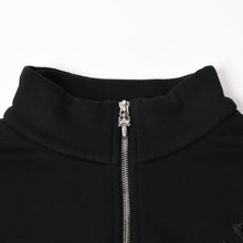 画像をギャラリービューアに読み込む, 新品同様 CHROME HEARTS クロムハーツ レザークロスパッチ ハーフジップスウェット セメタリークロスパッチ パテントレザー ハラコ ラムレザー シルバー925 Sサイズ 中古 4a004023