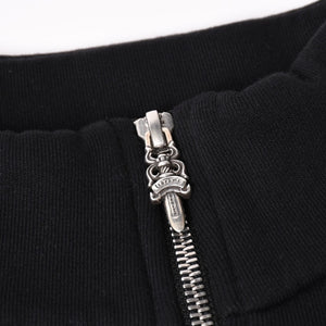 Like new CHROME HEARTS Leather Cross Patch Half Zip Sweat Cemetery Cross Patch Patent Leather Haraco Lamb Leather S Size Used 4a004023