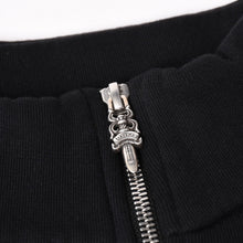 画像をギャラリービューアに読み込む, 新品同様 CHROME HEARTS クロムハーツ レザークロスパッチ ハーフジップスウェット セメタリークロスパッチ パテントレザー ハラコ ラムレザー シルバー925 Sサイズ 中古 4a004023