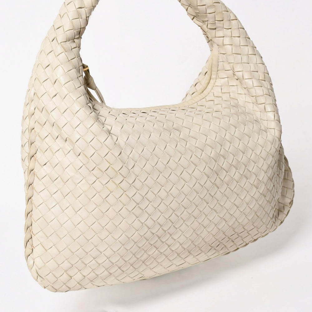 BOTTEGA VENETA Intrecciato Hobo Bag Handbag 115653 White Ivory Lambskin Gold Hardware Good Used 4a003888
