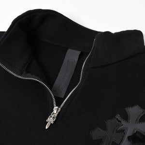Like new CHROME HEARTS Leather Cross Patch Half Zip Sweat Cemetery Cross Patch Patent Leather Haraco Lamb Leather S Size Used 4a004023