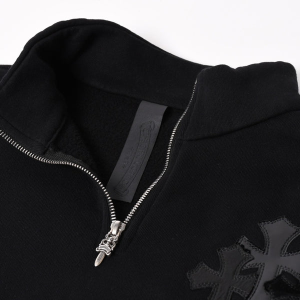 Like new CHROME HEARTS Leather Cross Patch Half Zip Sweat Cemetery Cross Patch Patent Leather Haraco Lamb Leather S Size Used 4a004023