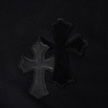 画像をギャラリービューアに読み込む, 新品同様 CHROME HEARTS クロムハーツ レザークロスパッチ ハーフジップスウェット セメタリークロスパッチ パテントレザー ハラコ ラムレザー シルバー925 Sサイズ 中古 4a004023