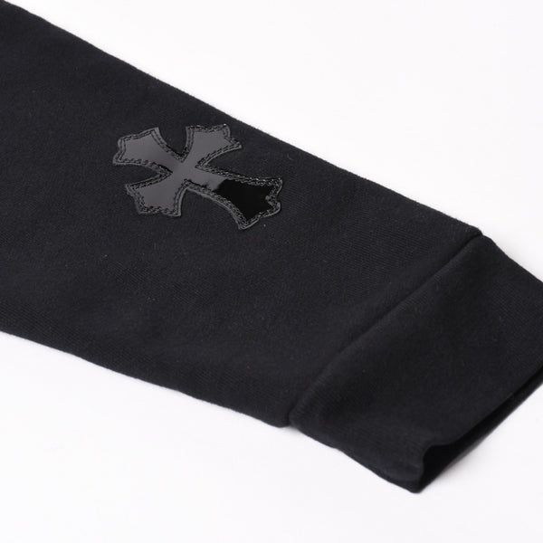 Like new CHROME HEARTS Leather Cross Patch Half Zip Sweat Cemetery Cross Patch Patent Leather Haraco Lamb Leather S Size Used 4a004023