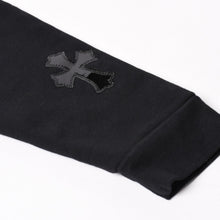 画像をギャラリービューアに読み込む, 新品同様 CHROME HEARTS クロムハーツ レザークロスパッチ ハーフジップスウェット セメタリークロスパッチ パテントレザー ハラコ ラムレザー シルバー925 Sサイズ 中古 4a004023