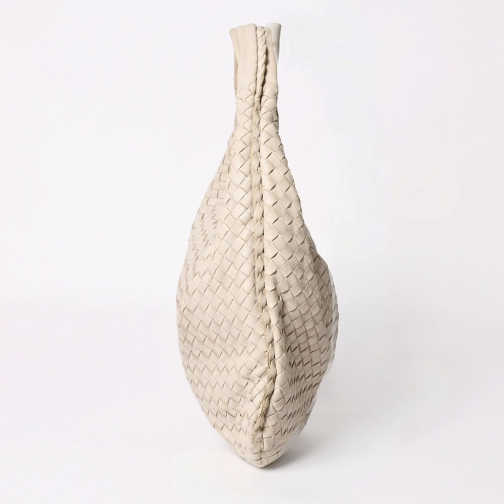 BOTTEGA VENETA Intrecciato Hobo Bag Handbag 115653 White Ivory Lambskin Gold Hardware Good Used 4a003888