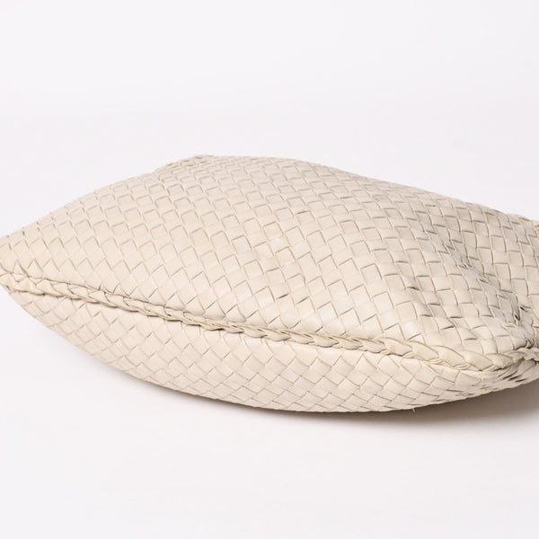 BOTTEGA VENETA Intrecciato Hobo Bag Handbag 115653 White Ivory Lambskin Gold Hardware Good Used 4a003888