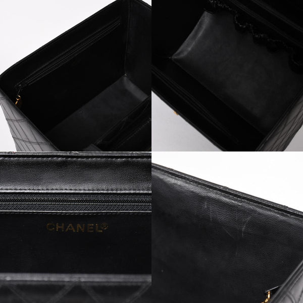 Very Good Condition CHANEL Bicolore Vanity Bag Handbag Coco Mark No. 3 Lambskin Black Gold Hardware Good Condition Used 4a003892