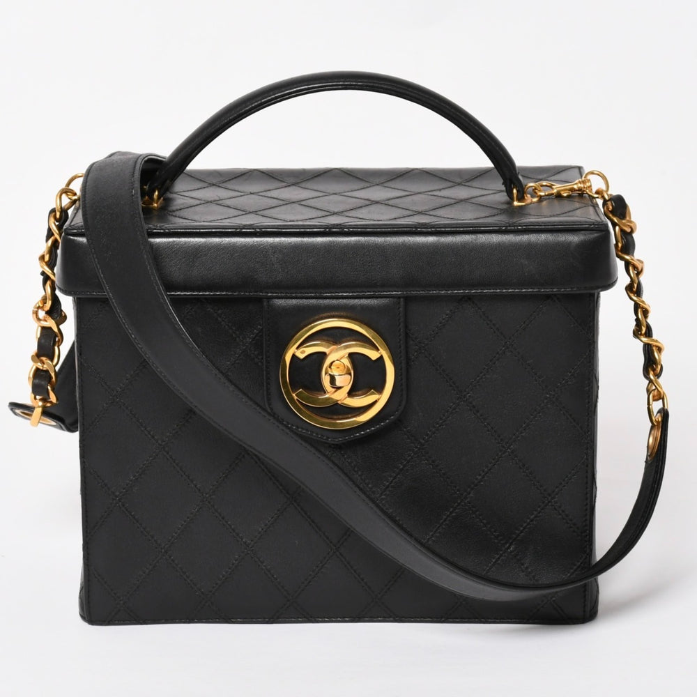 極美品 CHANEL シャネル ビコローレ バニティバッグ ハンドバッグ ココマーク 3番台 ラムスキン ブラック ゴールド金具 美品 中古 4a003892