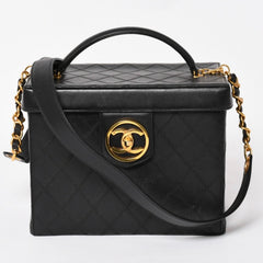 Very Good Condition CHANEL Bicolore Vanity Bag Handbag Coco Mark No. 3 Lambskin Black Gold Hardware Good Condition Used 4a003892