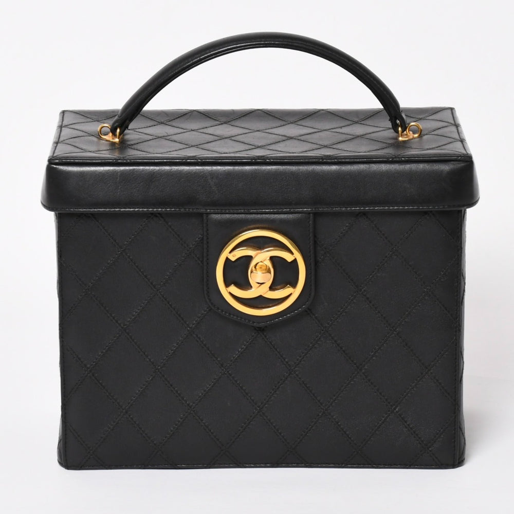 極美品 CHANEL シャネル ビコローレ バニティバッグ ハンドバッグ ココマーク 3番台 ラムスキン ブラック ゴールド金具 美品 中古 4a003892