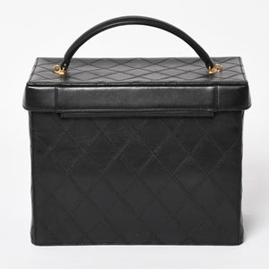 Very Good Condition CHANEL Bicolore Vanity Bag Handbag Coco Mark No. 3 Lambskin Black Gold Hardware Good Condition Used 4a003892
