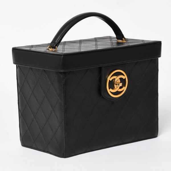 Very Good Condition CHANEL Bicolore Vanity Bag Handbag Coco Mark No. 3 Lambskin Black Gold Hardware Good Condition Used 4a003892