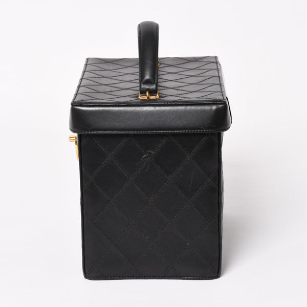 Very Good Condition CHANEL Bicolore Vanity Bag Handbag Coco Mark No. 3 Lambskin Black Gold Hardware Good Condition Used 4a003892