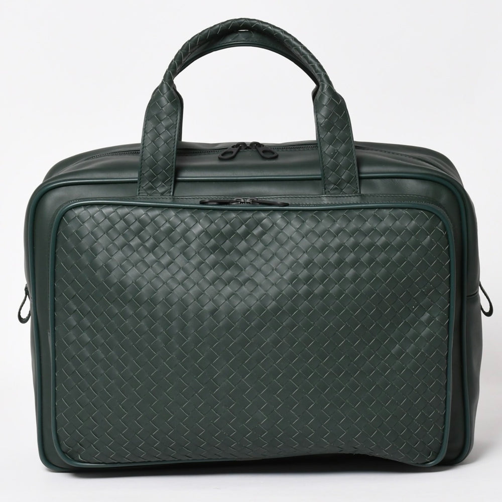 極美品 BOTTEGAVENETA ボッテガヴェネタ レザーハンドバッグ 旅行バッグ V4658 イントレチャート ダークグリーン 中古 4a003895