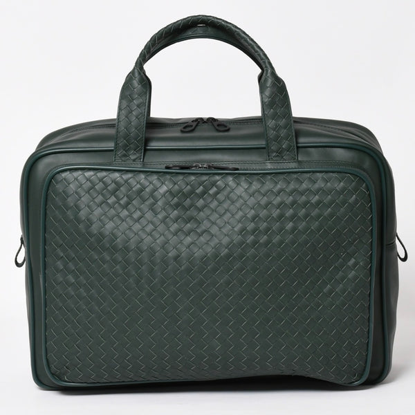 Very Good Condition BOTTEGAVENETA Bottega Veneta Leather Handbag Travel Bag V4658 Intrecciato Dark Green Used 4a003895