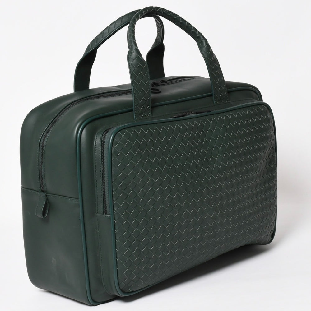 極美品 BOTTEGAVENETA ボッテガヴェネタ レザーハンドバッグ 旅行バッグ V4658 イントレチャート ダークグリーン 中古 4a003895