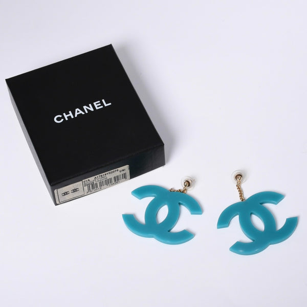 新品未使用品 CHANEL シャネル ココマーク ピアス 01A ジャンボ CC ヴィンテージ グリーン 中古 4c003776