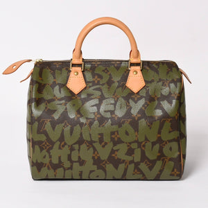 Very good condition LOUIS VUITTON Handbag Speedy 30 Monogram Graffiti Khaki M92194 Gold hardware Used 4a003977
