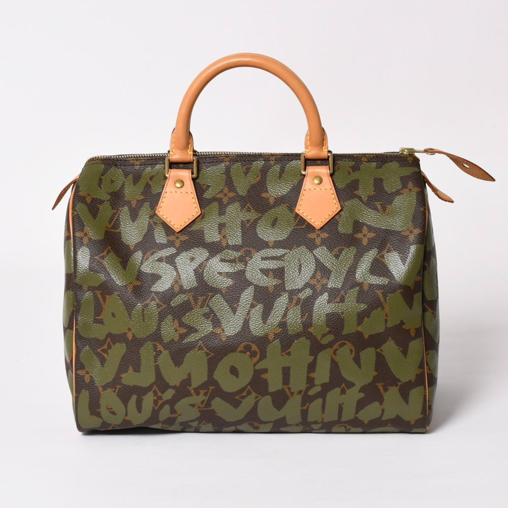 極美品 LOUIS VUITTON ルイヴィトン ハンドバッグ スピーディ30 モノグラムグラフィティ カーキ M92194 ゴールド金具 中古 4a003977