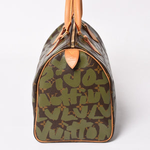 Very good condition LOUIS VUITTON Handbag Speedy 30 Monogram Graffiti Khaki M92194 Gold hardware Used 4a003977