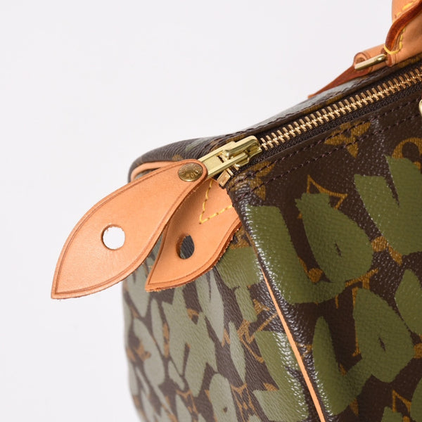 Very good condition LOUIS VUITTON Handbag Speedy 30 Monogram Graffiti Khaki M92194 Gold hardware Used 4a003977