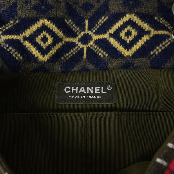 Very Good Condition CHANEL Shoulder Bag Shoulder Bag Coco Mark Nordic Pattern W Chain No. 21 Silver Hardware Green Used 4a003837