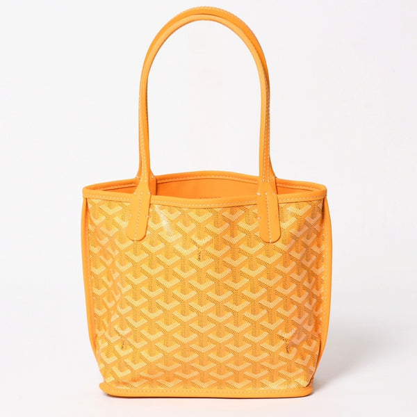 新品同様 GOYARD ゴヤールアンジェ ミニ トートバッグ イエロー ハンドバッグ カーフレザー ゴヤールディンキャンバス 中古 4a003908