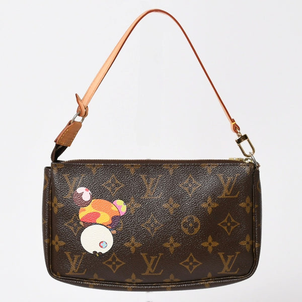 極美品 LOUIS VUITTON ルイヴィトン モノグラム パンダ ポシェット アクセソワール ハンドバッグ M51981 村上隆 ミニバッグ ブラウン 中古 4a003909