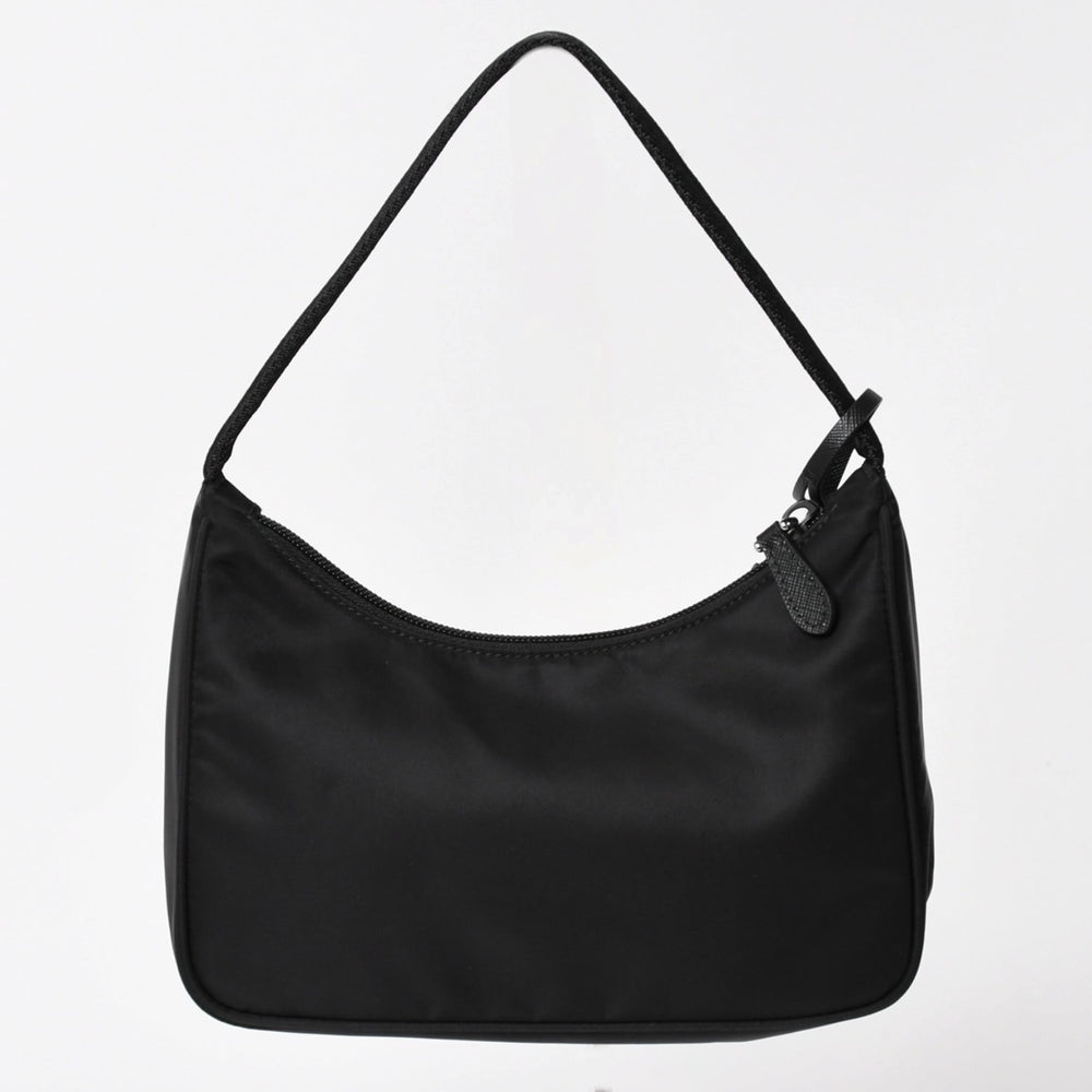 新品同様品 PRADA プラダ ホーボー ハンドバッグ MV515 トライアングルロゴ 三角ロゴプレート ナイロン ブラック 中古 4a003875