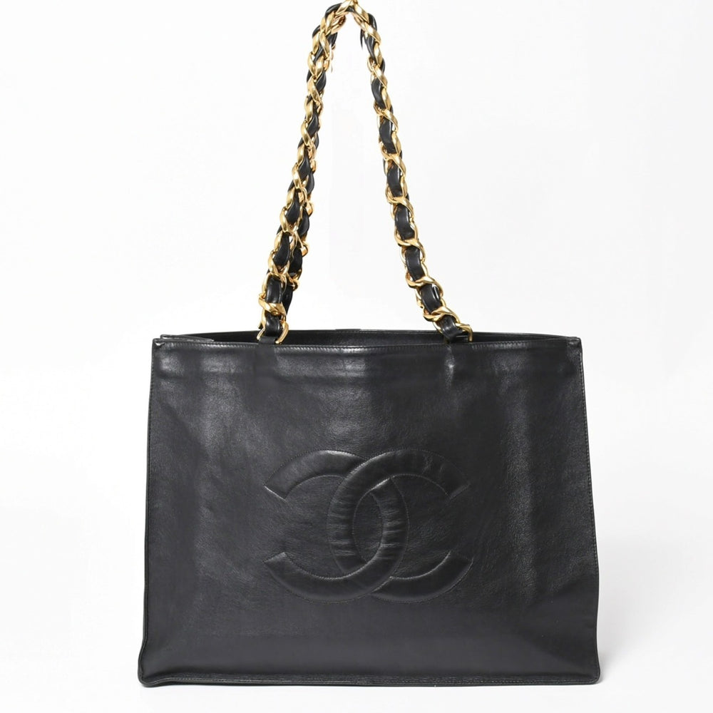 CHANEL Chanel Chain Tote Bag Jumbo Tote Bag Big Coco Mark Lambskin Black Serial Unknown Gold Hardware Good Condition Used 4a003911