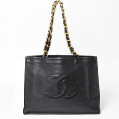 CHANEL シャネル チェーントートバッグ ジャンボトートバッグ デカココマーク ラムスキン ブラック シリアル不明 ゴールド金具 美品 中古 4a003911