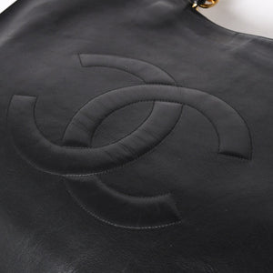 CHANEL シャネル チェーントートバッグ ジャンボトートバッグ デカココマーク ラムスキン ブラック シリアル不明 ゴールド金具 美品 中古 4a003911