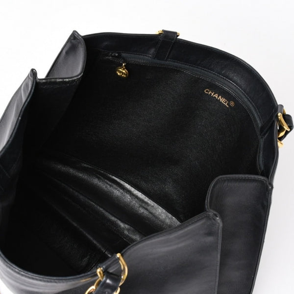 CHANEL シャネル チェーントートバッグ ジャンボトートバッグ デカココマーク ラムスキン ブラック シリアル不明 ゴールド金具 美品 中古 4a003911