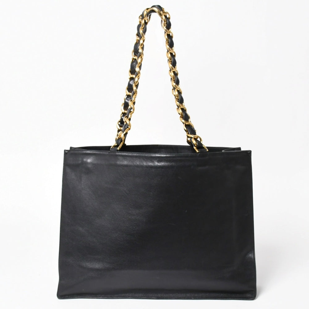 CHANEL Chanel Chain Tote Bag Jumbo Tote Bag Big Coco Mark Lambskin Black Serial Unknown Gold Hardware Good Condition Used 4a003911