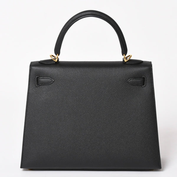 New and unused HERMES Kelly 25 G engraved outside stitching black Vaux Epson gold hardware used 4a003916