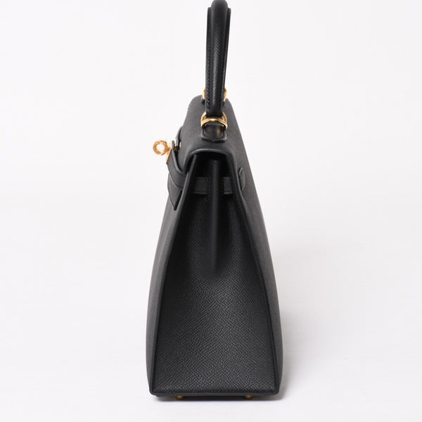 New and unused HERMES Kelly 25 G engraved outside stitching black Vaux Epson gold hardware used 4a003916