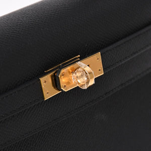 New and unused HERMES Kelly 25 G engraved outside stitching black Vaux Epson gold hardware used 4a003916