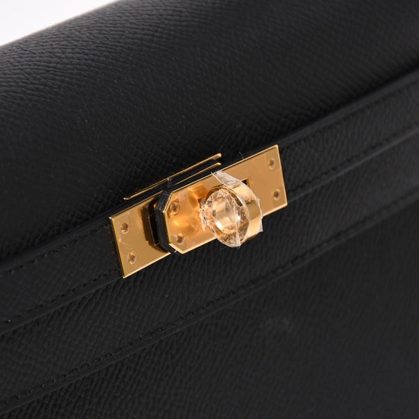 New and unused HERMES Kelly 25 G engraved outside stitching black Vaux Epson gold hardware used 4a003916