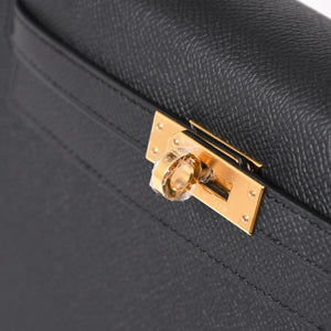 New and unused HERMES Kelly 25 G engraved outside stitching black Vaux Epson gold hardware used 4a003916