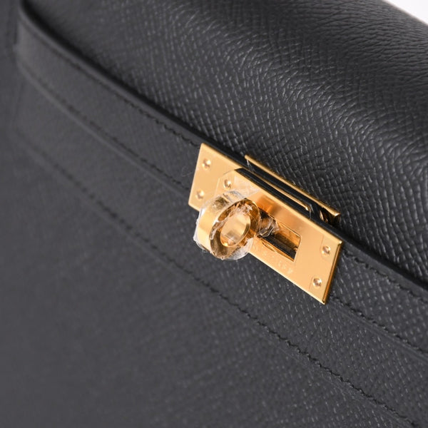 New and unused HERMES Kelly 25 G engraved outside stitching black Vaux Epson gold hardware used 4a003916