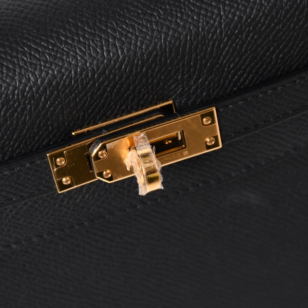 New and unused HERMES Kelly 25 G engraved outside stitching black Vaux Epson gold hardware used 4a003916